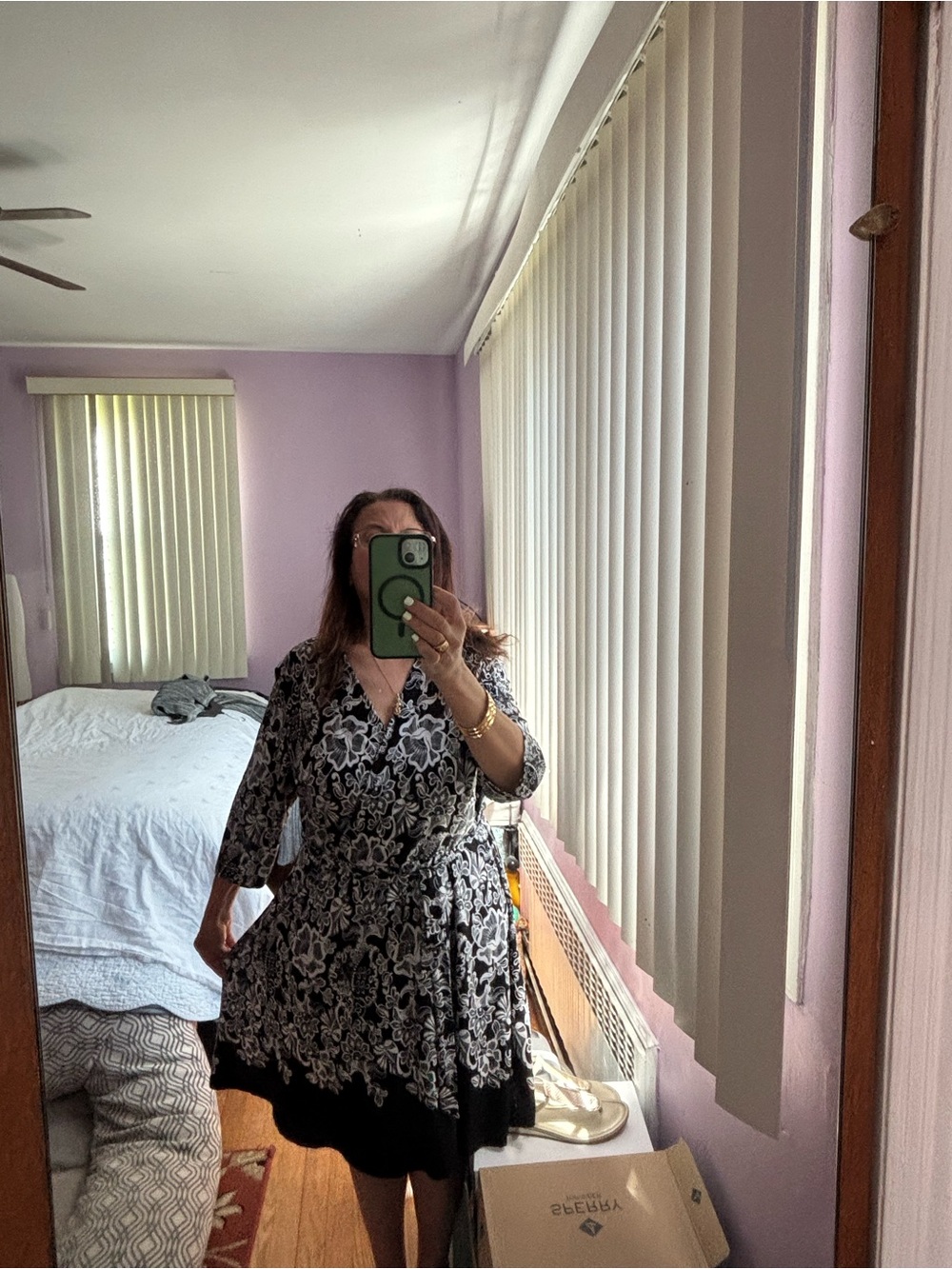 Roz & Ali Black and White Floral Wrap Midi Dress